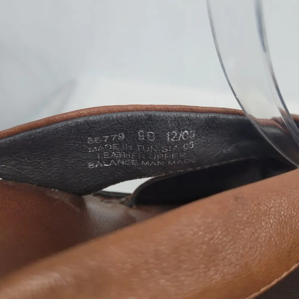 Clarks Leather Knotted Stacked Heel Slip-on Sandals size 9B Brown Boho Hippie